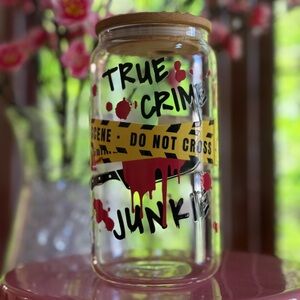 True Crime Junkie Glass Tumbler with Bamboo Lid